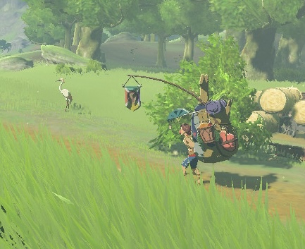 Screenshot of a travelling merchant walking a path in The Legend of Zelda: Breath of the Wild