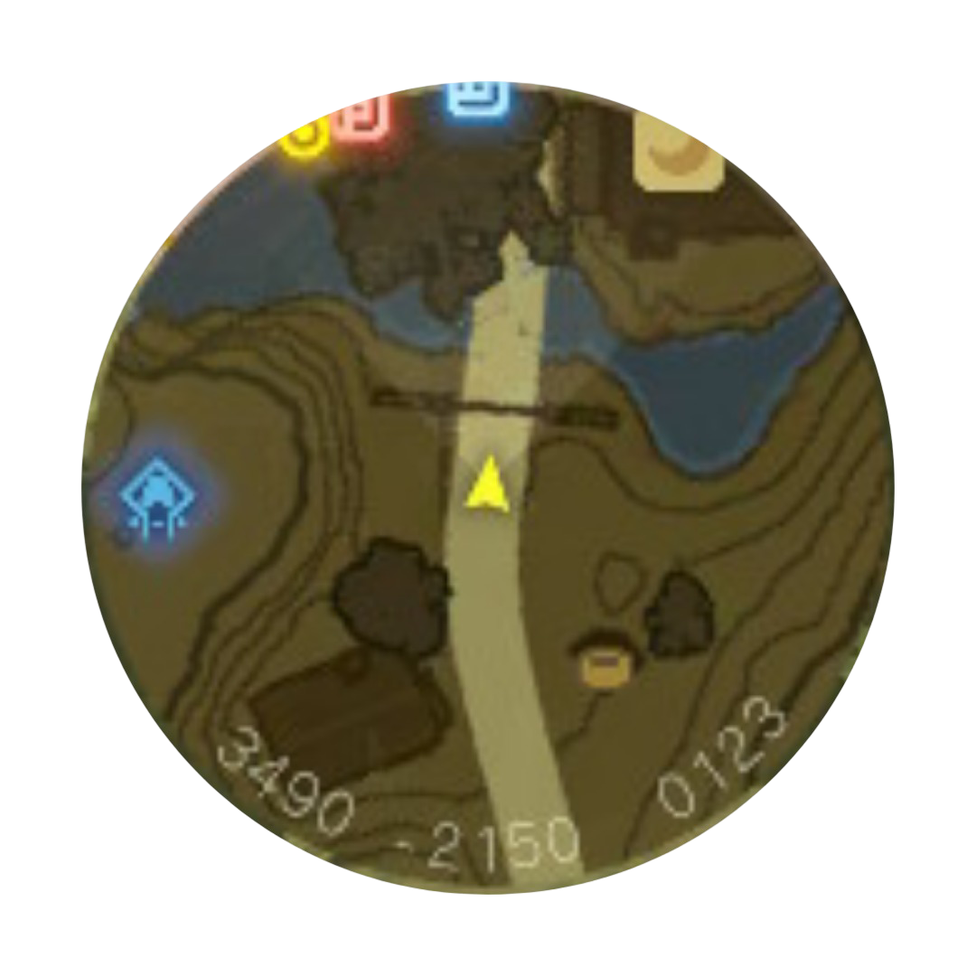 The mini map from The Legend of Zelda: Breath of the Wild that shows the player’s location and objectives.
