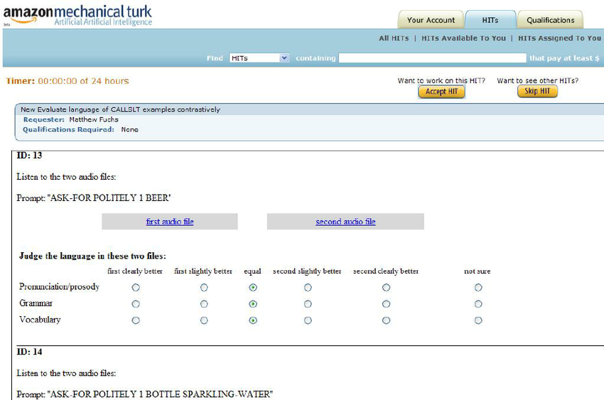 Example of Amazon Mechanical Turk user interface